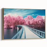 Framed canvas art depicting a landscape bridge with golden accents, showcasing intricate details and vibrant colors, perfect for home decor enthusiasts.