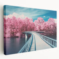 Stretched canvas artwork of a serene landscape bridge scene, showcasing vibrant colors and intricate details, perfect for home decor and art lovers.