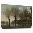 Realism Art Print of Tranquil Pond Scene with Trees in Picardy