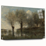 Realism Art Print of Tranquil Pond Scene with Trees in Picardy