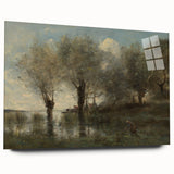 Realism Art Print of Tranquil Pond Scene with Trees in Picardy