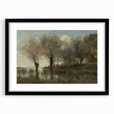 Realism Art Print of Tranquil Pond Scene with Trees in Picardy