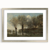Realism Art Print of Tranquil Pond Scene with Trees in Picardy