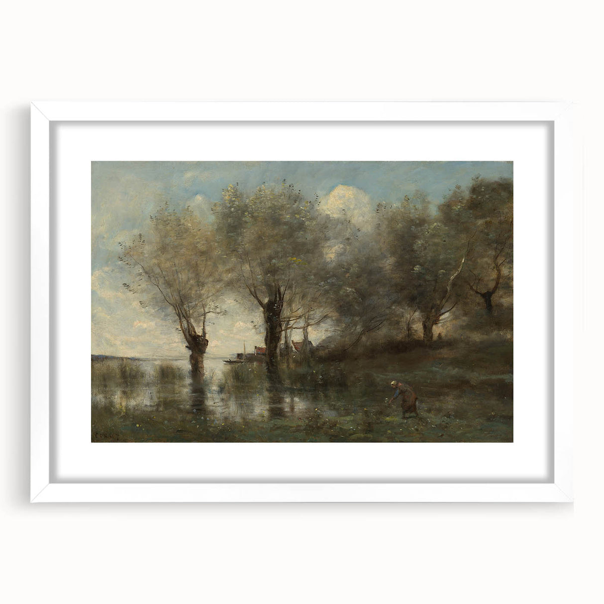 Realism Art Print of Tranquil Pond Scene with Trees in Picardy