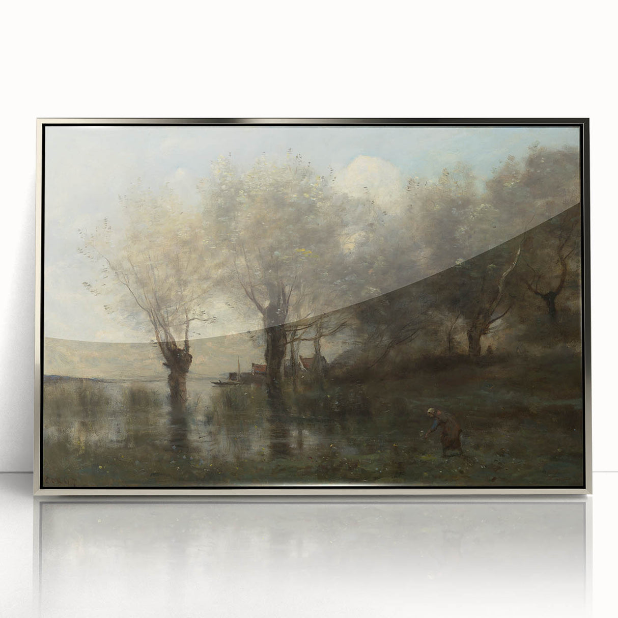 Realism Art Print of Tranquil Pond Scene with Trees in Picardy