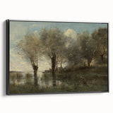 Realism Art Print of Tranquil Pond Scene with Trees in Picardy