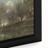 Realism Art Print of Tranquil Pond Scene with Trees in Picardy
