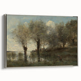 Realism Art Print of Tranquil Pond Scene with Trees in Picardy