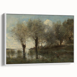 Realism Art Print of Tranquil Pond Scene with Trees in Picardy