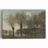 Realism Art Print of Tranquil Pond Scene with Trees in Picardy