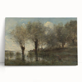 Realism Art Print of Tranquil Pond Scene with Trees in Picardy