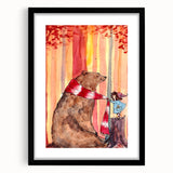 Charming Boys Room Wall Art – Bear and Girl in Autumn Forest