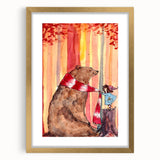 Charming Boys Room Wall Art – Bear and Girl in Autumn Forest