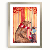 Charming Boys Room Wall Art – Bear and Girl in Autumn Forest