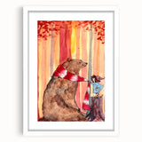 Charming Boys Room Wall Art – Bear and Girl in Autumn Forest