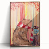 Charming Boys Room Wall Art – Bear and Girl in Autumn Forest