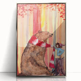 Charming Boys Room Wall Art – Bear and Girl in Autumn Forest