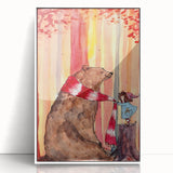 Charming Boys Room Wall Art – Bear and Girl in Autumn Forest