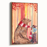 Charming Boys Room Wall Art – Bear and Girl in Autumn Forest