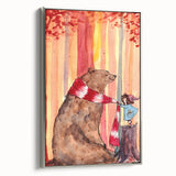 Charming Boys Room Wall Art – Bear and Girl in Autumn Forest