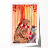 Charming Boys Room Wall Art – Bear and Girl in Autumn Forest
