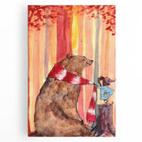 Charming Boys Room Wall Art – Bear and Girl in Autumn Forest