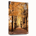 Large abstract wall art on acrylic glass depicting fall scenes in warm orange and brown tones.