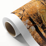 Art Deco poster featuring autumnal trees in orange and red hues on rolled canvas, ideal for nursery wall art.