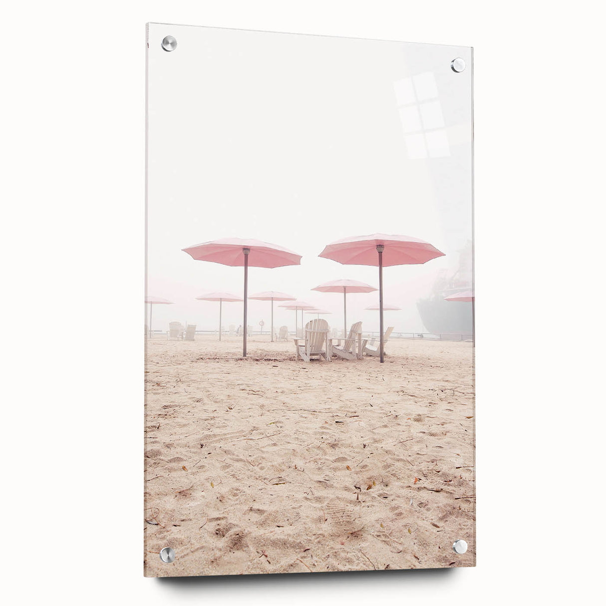 Large abstract wall art on acrylic glass depicting dynamic summer-themed strokes in warm orange and yellow tones.