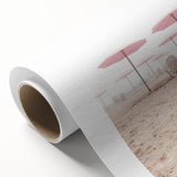 Art Deco style poster depicting a summer scene on rolled canvas, with bright blue and yellow tones.