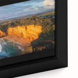 Close-up view of a framed canvas showcasing a stunning landscape of rugged cliffs against a deep blue sky, highlighting the intricate textures and colors of nature. Perfect for home decor enthusiasts seeking a dramatic and serene artwork for their walls.