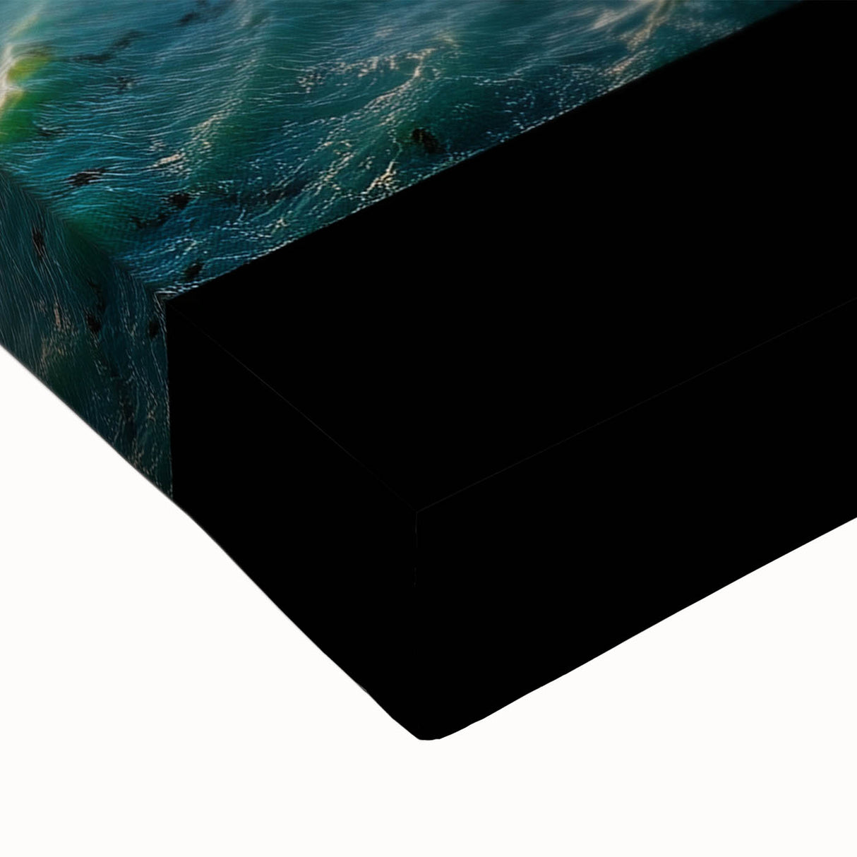 Close-up of a stretched canvas showcasing an abstract landscape with vibrant cliffs and intricate textures, perfect for modern home decor accents.