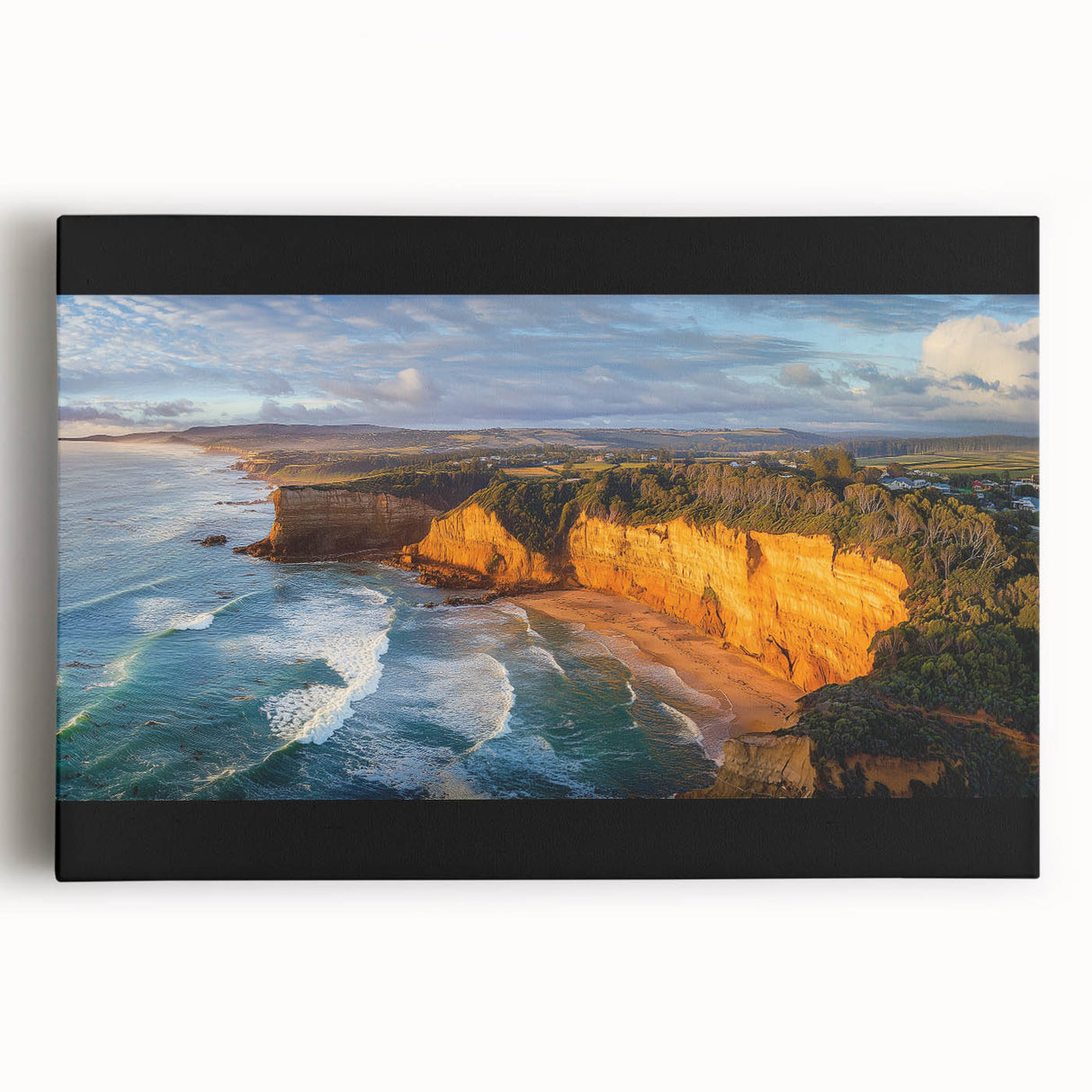 Stretched canvas artwork depicting vibrant cliff landscapes with rich colors and intricate details, enhancing any modern home decor or art collection.
