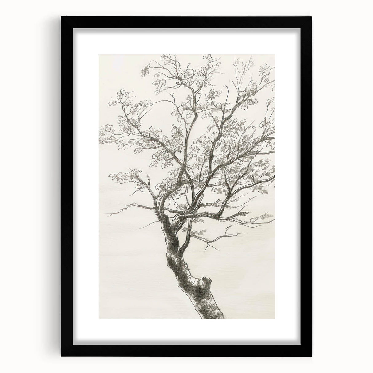 Modern Tree Sketch - Monochrome Living Room Wall Art on Canvas