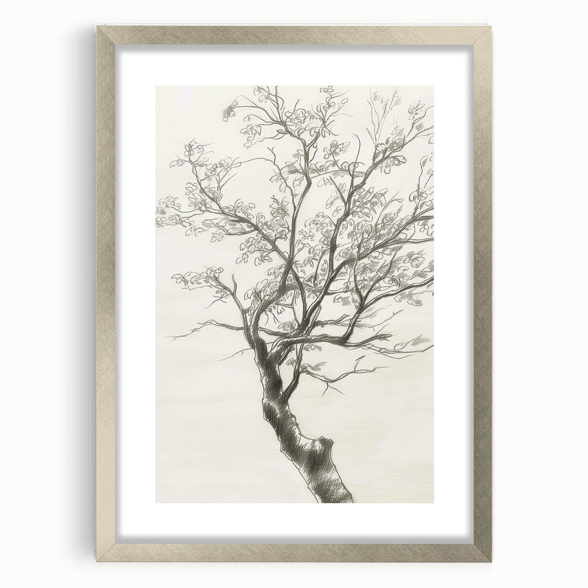 Modern Tree Sketch - Monochrome Living Room Wall Art on Canvas