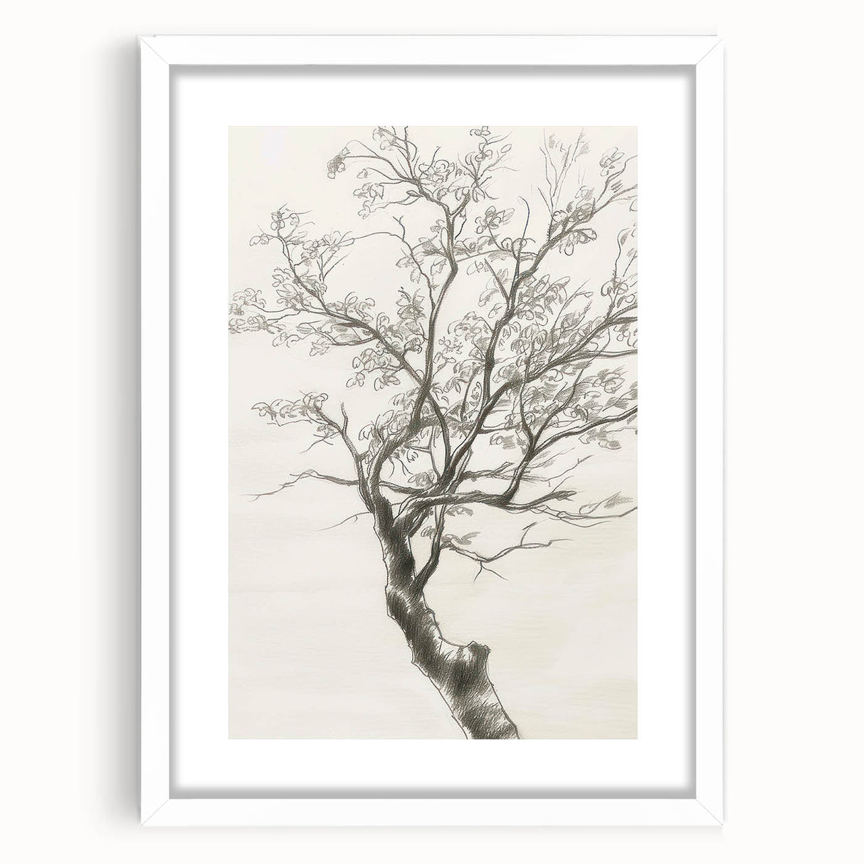 Modern Tree Sketch - Monochrome Living Room Wall Art on Canvas