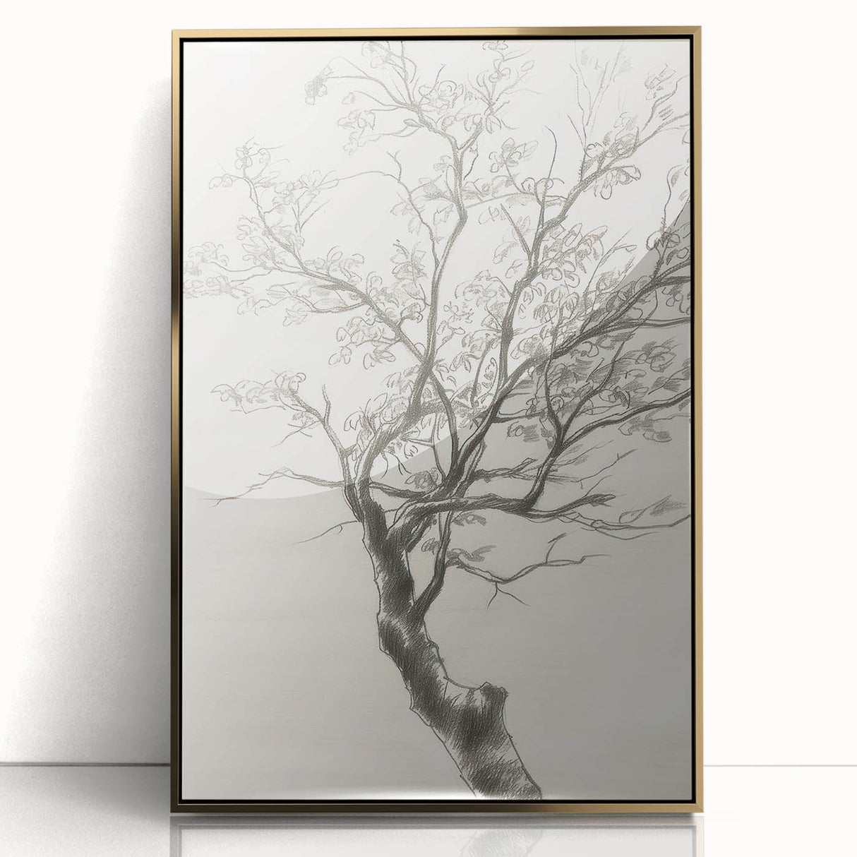 Modern Tree Sketch - Monochrome Living Room Wall Art on Canvas