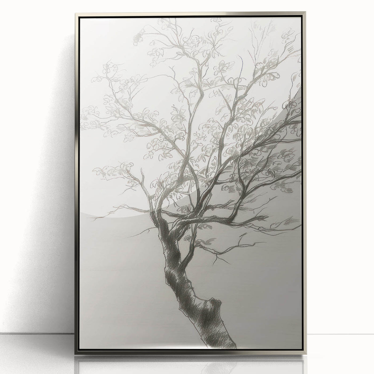 Modern Tree Sketch - Monochrome Living Room Wall Art on Canvas