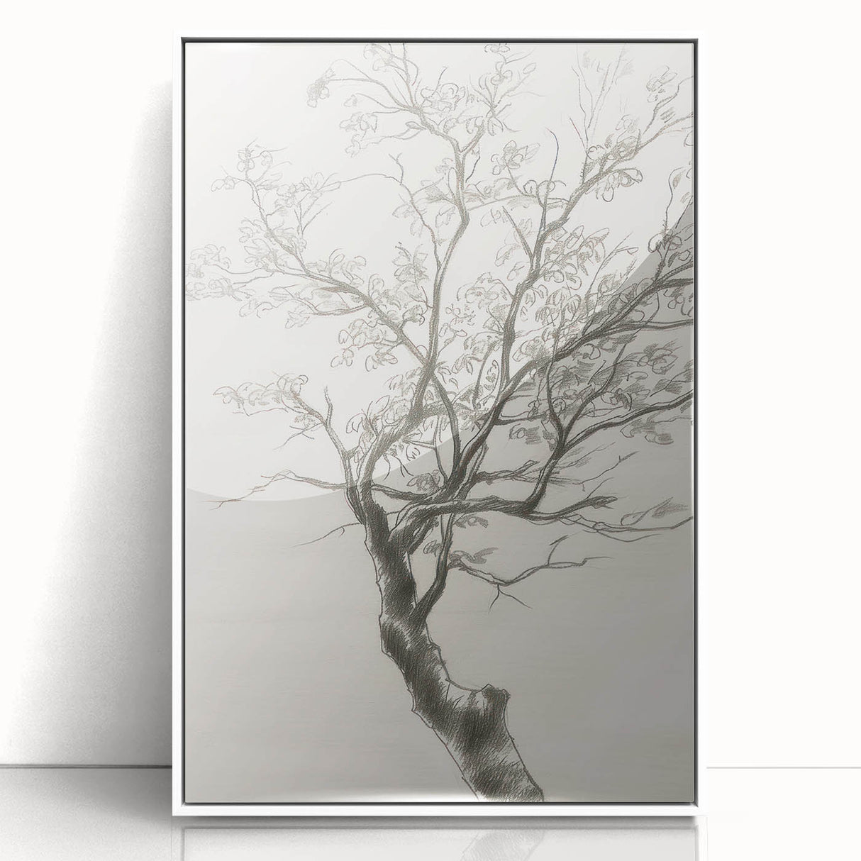 Modern Tree Sketch - Monochrome Living Room Wall Art on Canvas