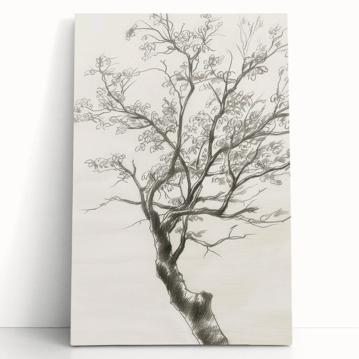 Modern Tree Sketch - Monochrome Living Room Wall Art on Canvas