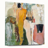 Abstract figurative acrylic artwork displayed from a side view, featuring vibrant colors and fluid shapes, perfect for modern home decor.