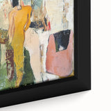 Close-up of an abstract figurative framed canvas art piece showcasing bold colors and intricate textures, perfect for modern home decor and artistic expression.