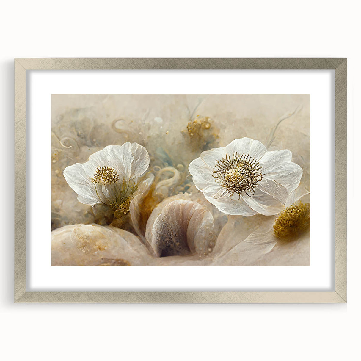 Abstract floral wall art framed in silver, showcasing vibrant colors and intricate designs, perfect for modern home decor, enhancing any living space.