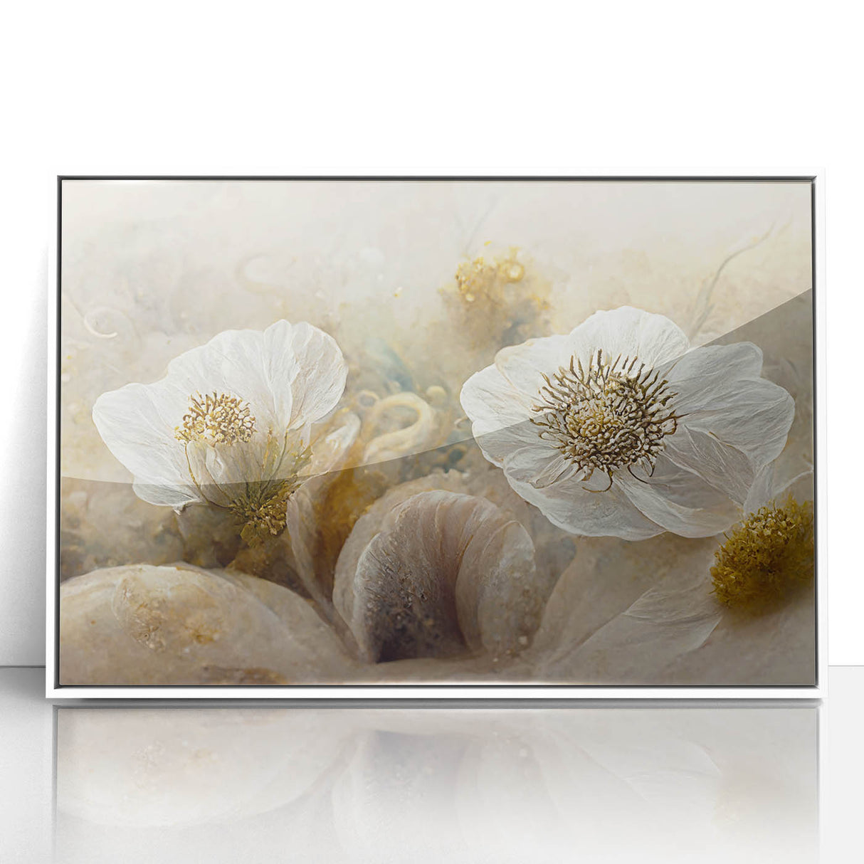 Framed acrylic wall art featuring abstract floral designs in vibrant colors, displayed against a white background, perfect for modern home decor.