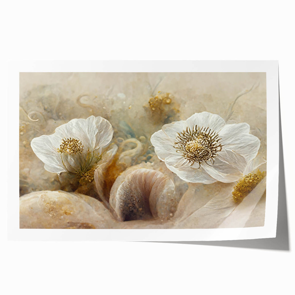 Abstract floral wall art print showcasing vibrant colors and intricate designs, rolled for easy handling and display. Perfect for modern home decor.