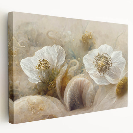 Stretched canvas wall art displaying vibrant abstract floral designs in shades of blue, pink, and green, ideal for modern home decor.
