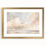 Abstract landscape wall art featuring a gold frame and mat, showcasing vibrant colors and modern design elements, ideal for contemporary home decor. This piece adds elegance and sophistication to any living space, making it a striking focal point.