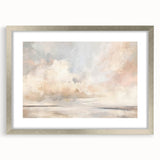 Abstract landscape wall art framed with a silver mat, showcasing vibrant colors and fluid shapes, ideal for modern home decor and artistic expression.