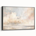 Framed abstract landscape wall art showcasing a serene blend of blues and greens, elegantly displayed from the side with a sleek black frame, perfect for modern decor.