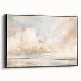 Framed abstract landscape wall art showcasing a serene blend of blues and greens, elegantly displayed from the side with a sleek black frame, perfect for modern decor.